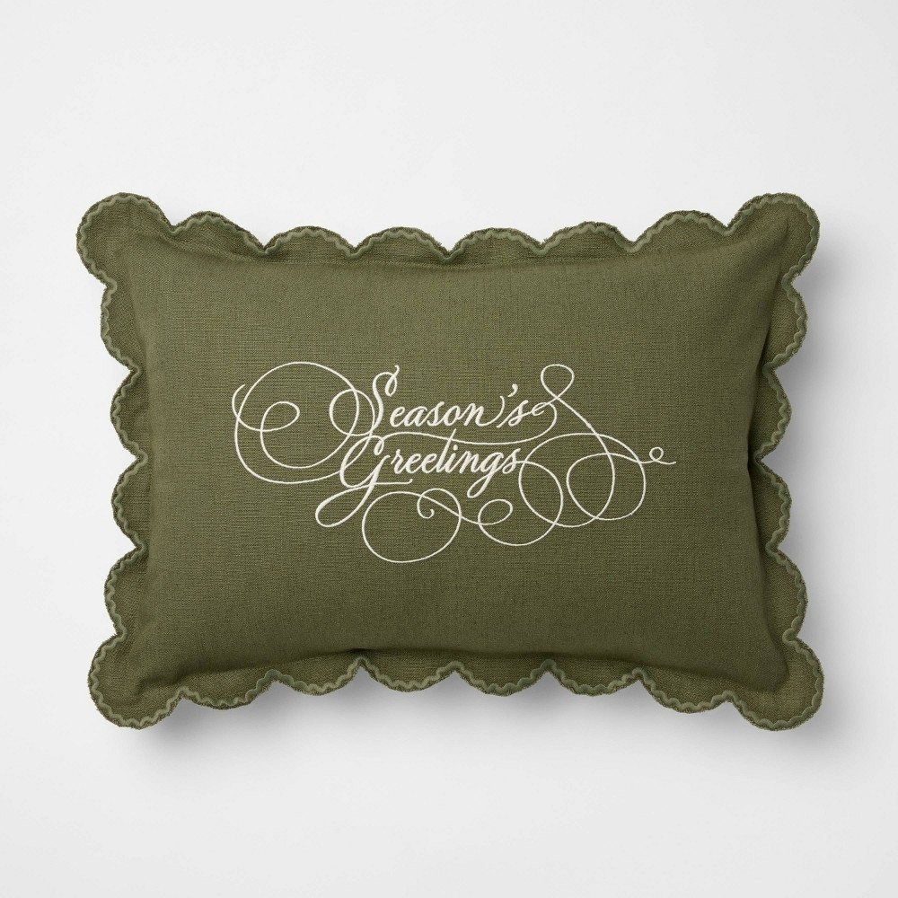 Embroidered Season's Greetings Pillow, Green - Threshold Studio McGee, Target